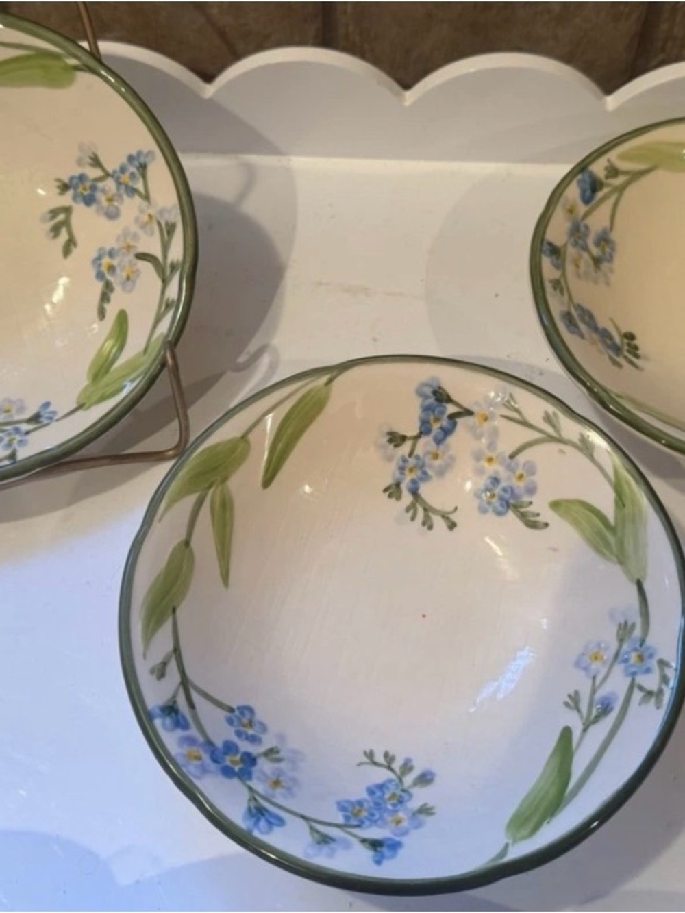 3 Franciscan USA Forget Me Not 7" Cereal Bowls Excellent